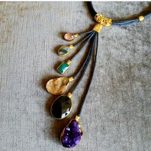 Y shape necklace with semi-precious stones